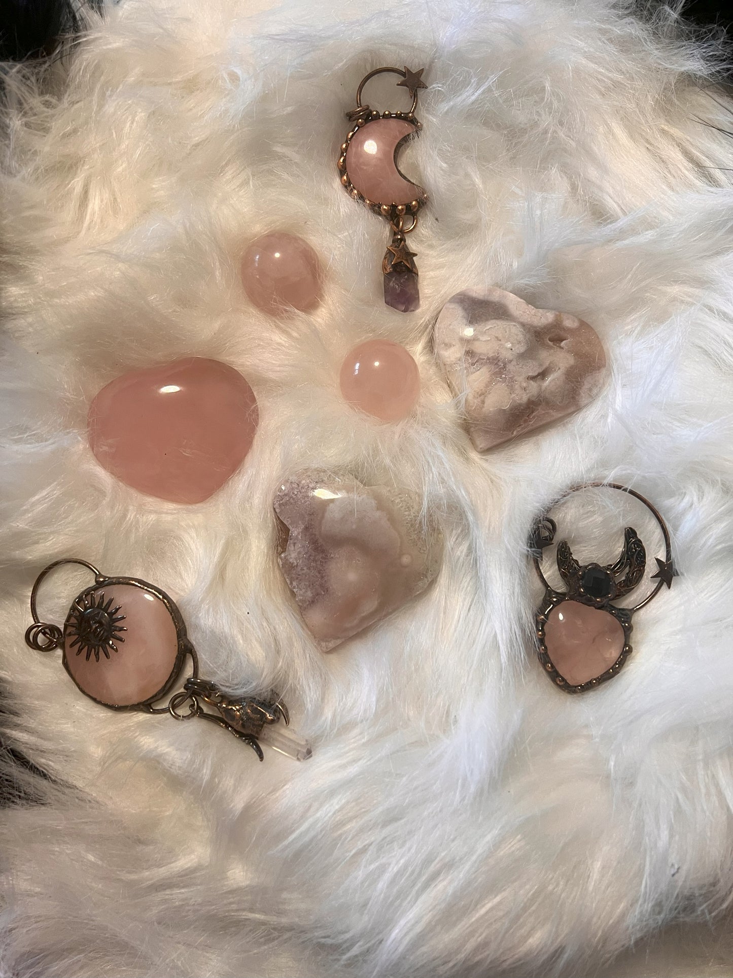 Rose Quartz & Amethyst Crescent Pendant