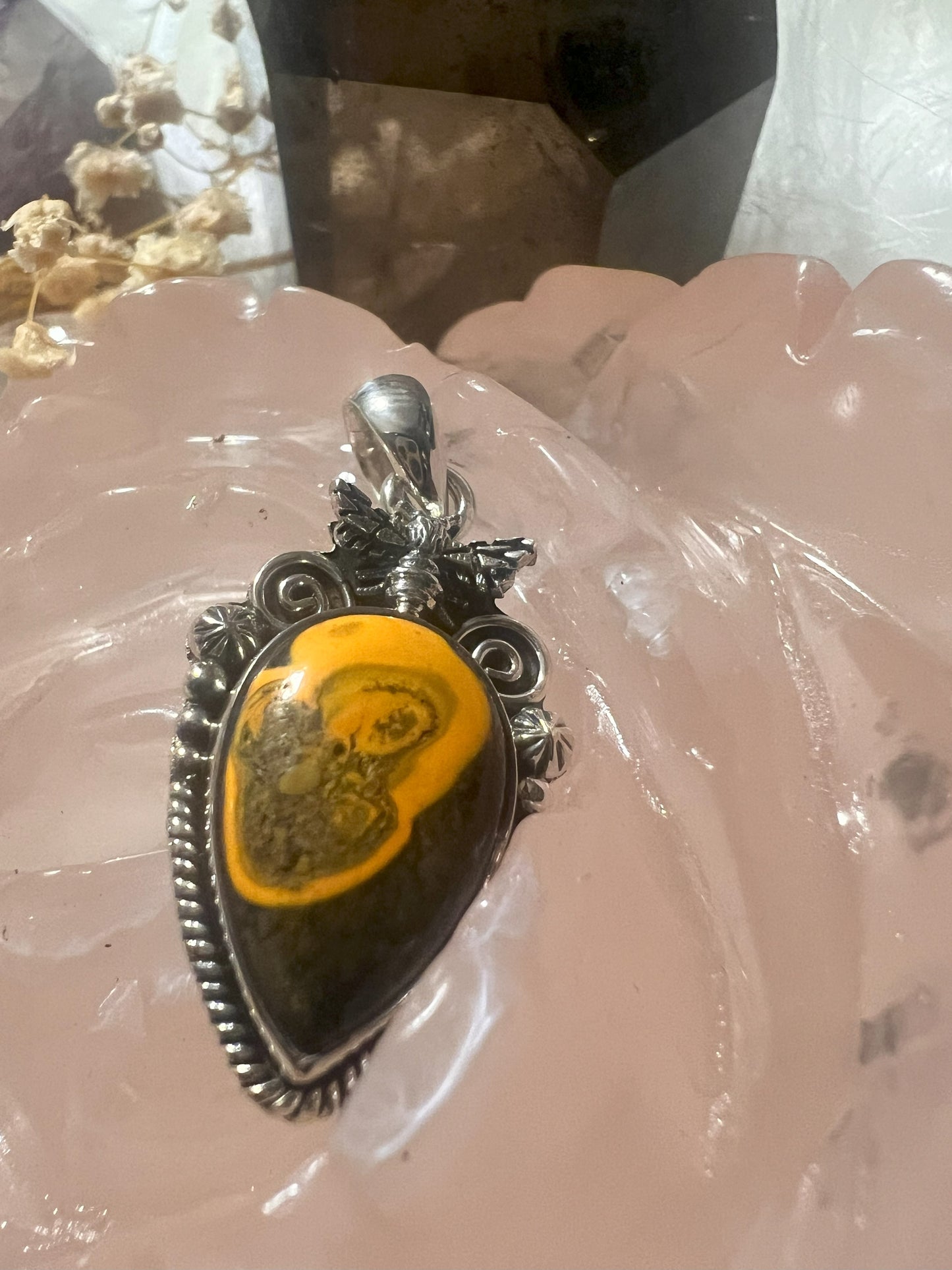 Queen Bee Bumblebee Jasper Pendant - Sterling Silver Statement"
