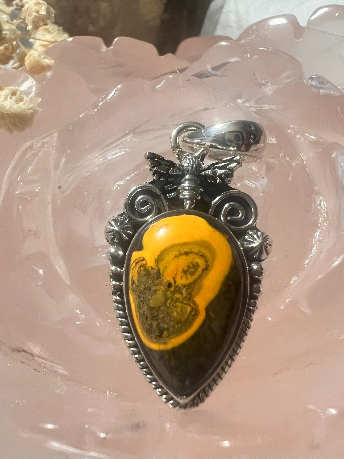Queen Bee Bumblebee Jasper Pendant - Sterling Silver Statement"