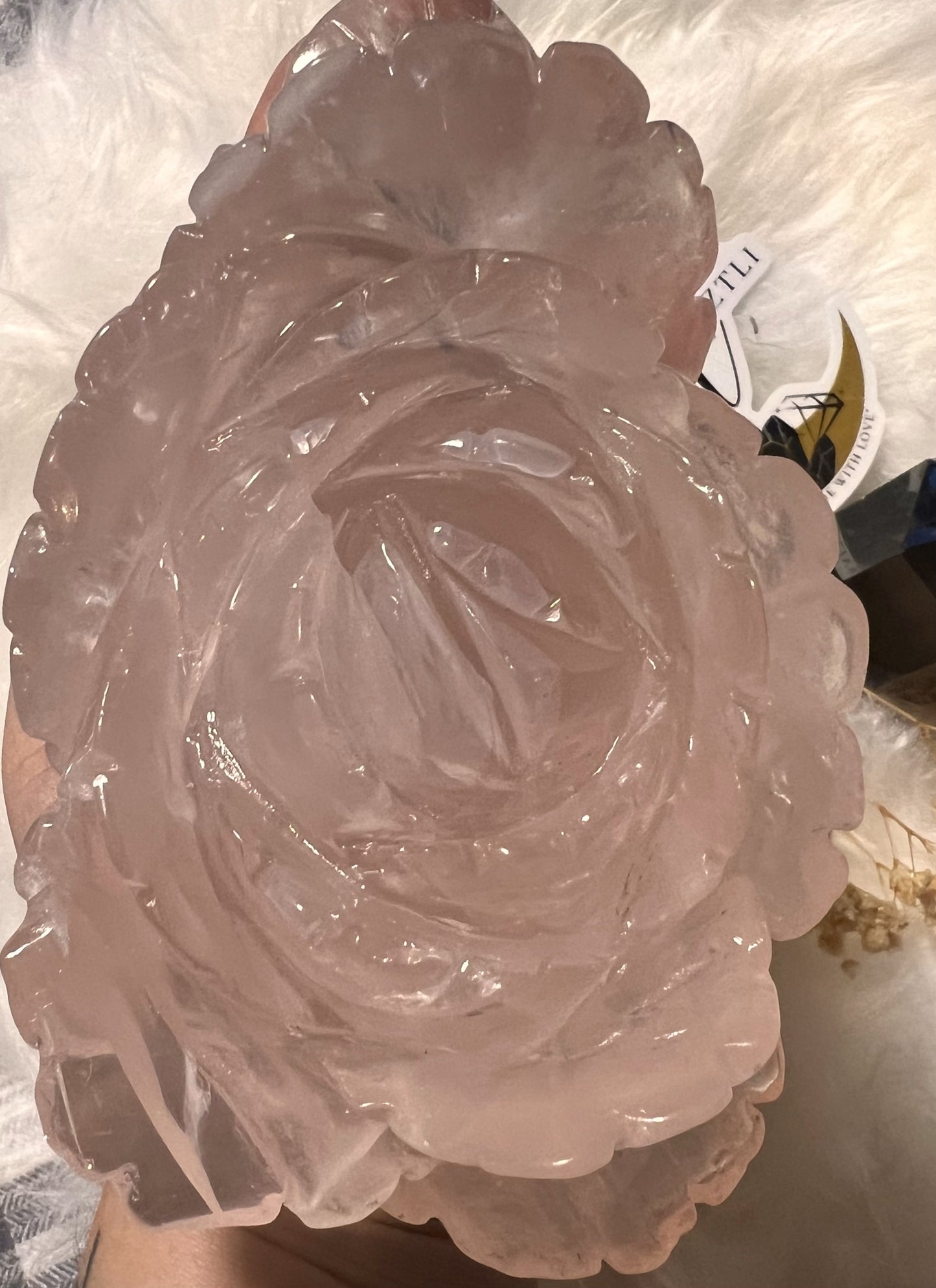 Large Rose Quartz Rose Carving: Blooming Love