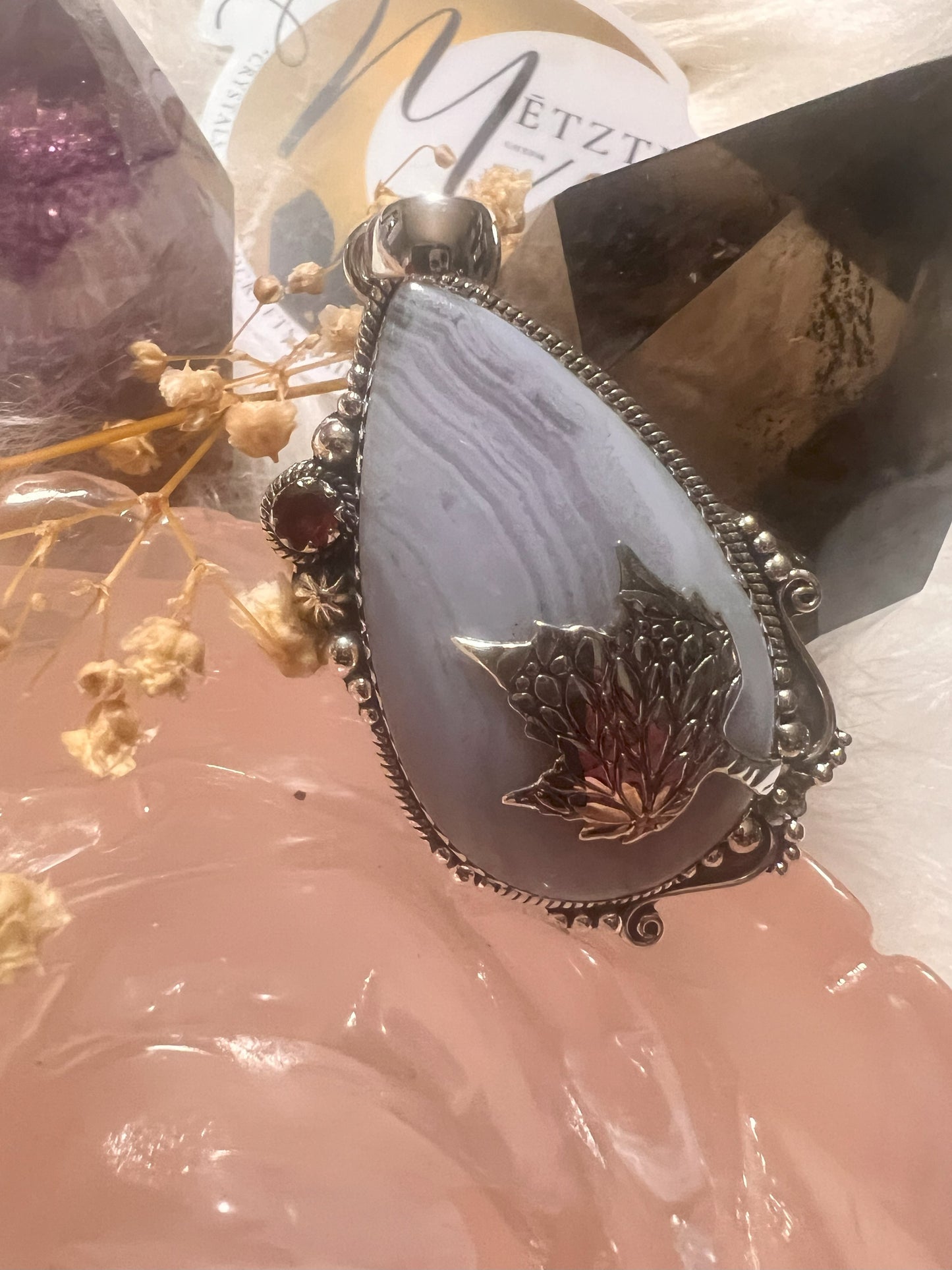 Tranquil Bloom: Blue Lace Agate Sterling Silver Pendant