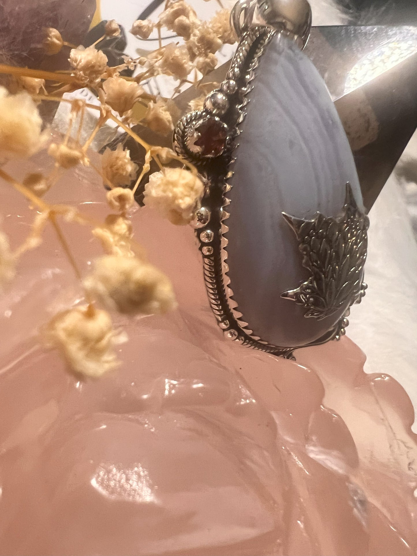 Tranquil Bloom: Blue Lace Agate Sterling Silver Pendant