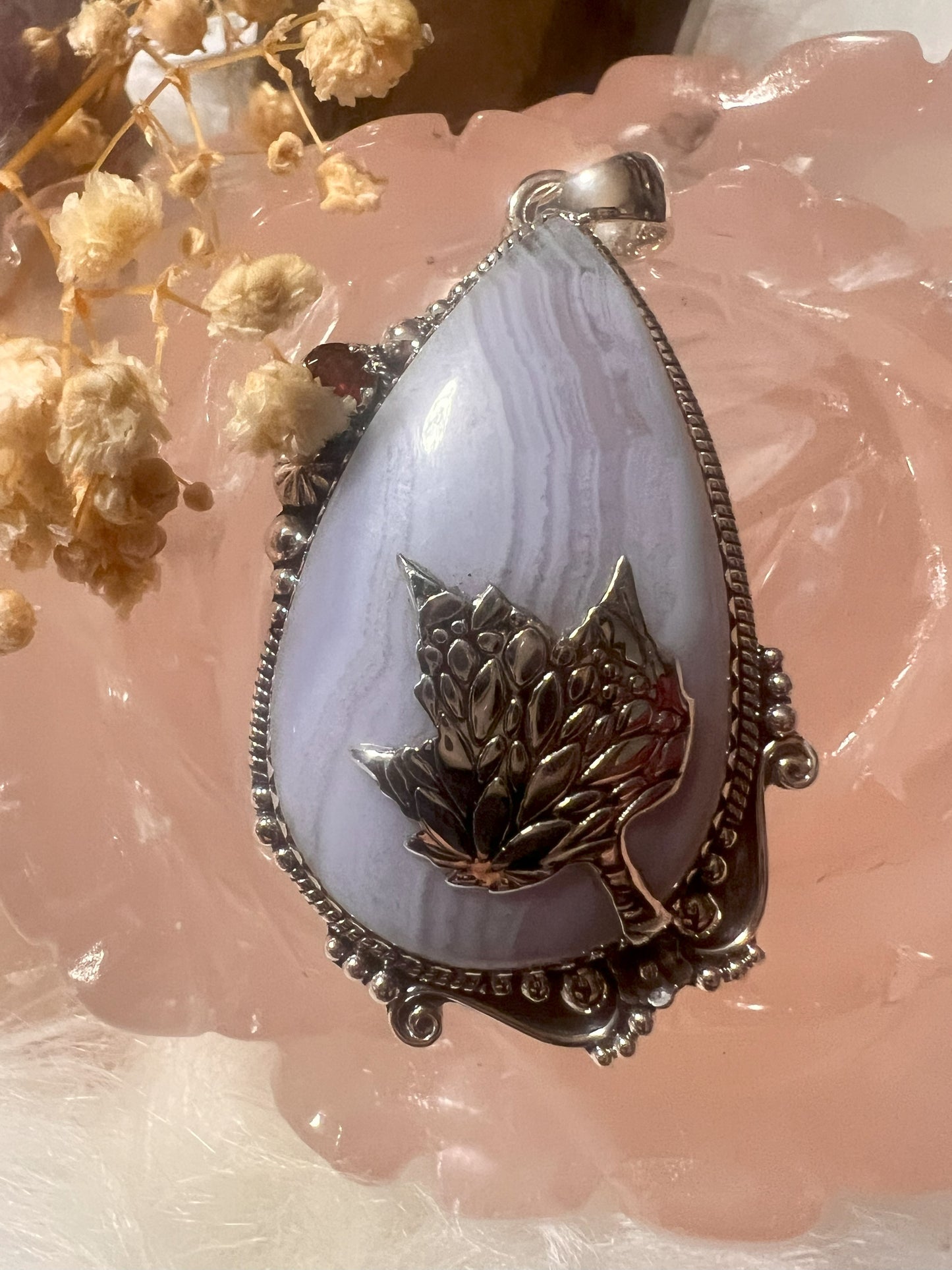 Tranquil Bloom: Blue Lace Agate Sterling Silver Pendant