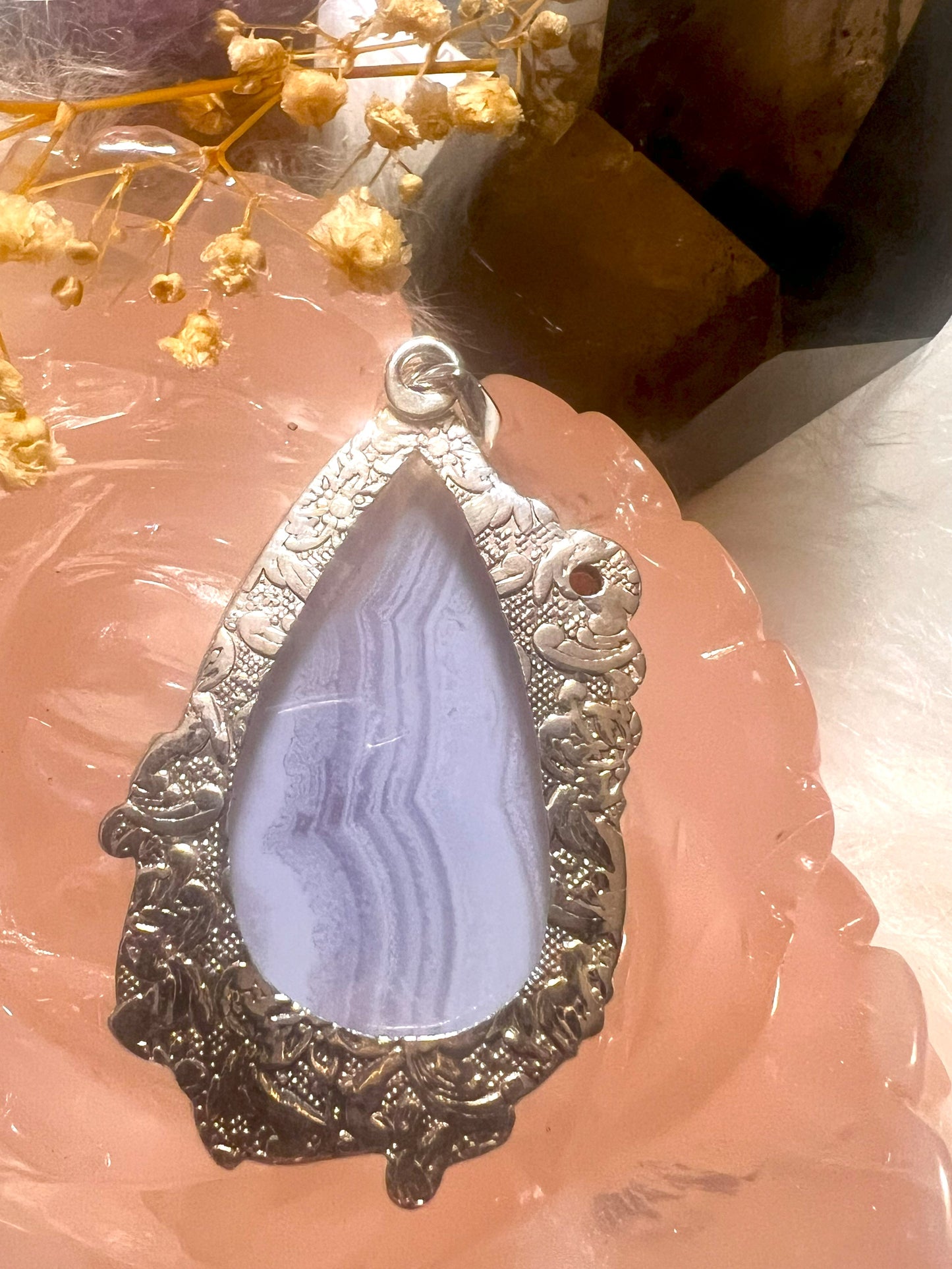 Tranquil Bloom: Blue Lace Agate Sterling Silver Pendant