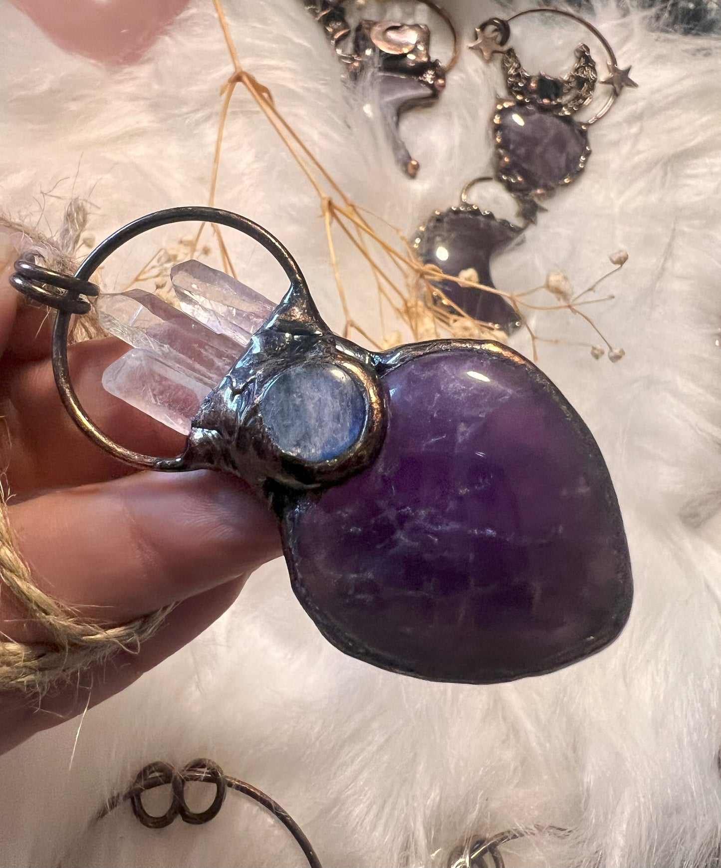 Grounded Elegance: Empowering Amethyst & Clear Quartz Pendant