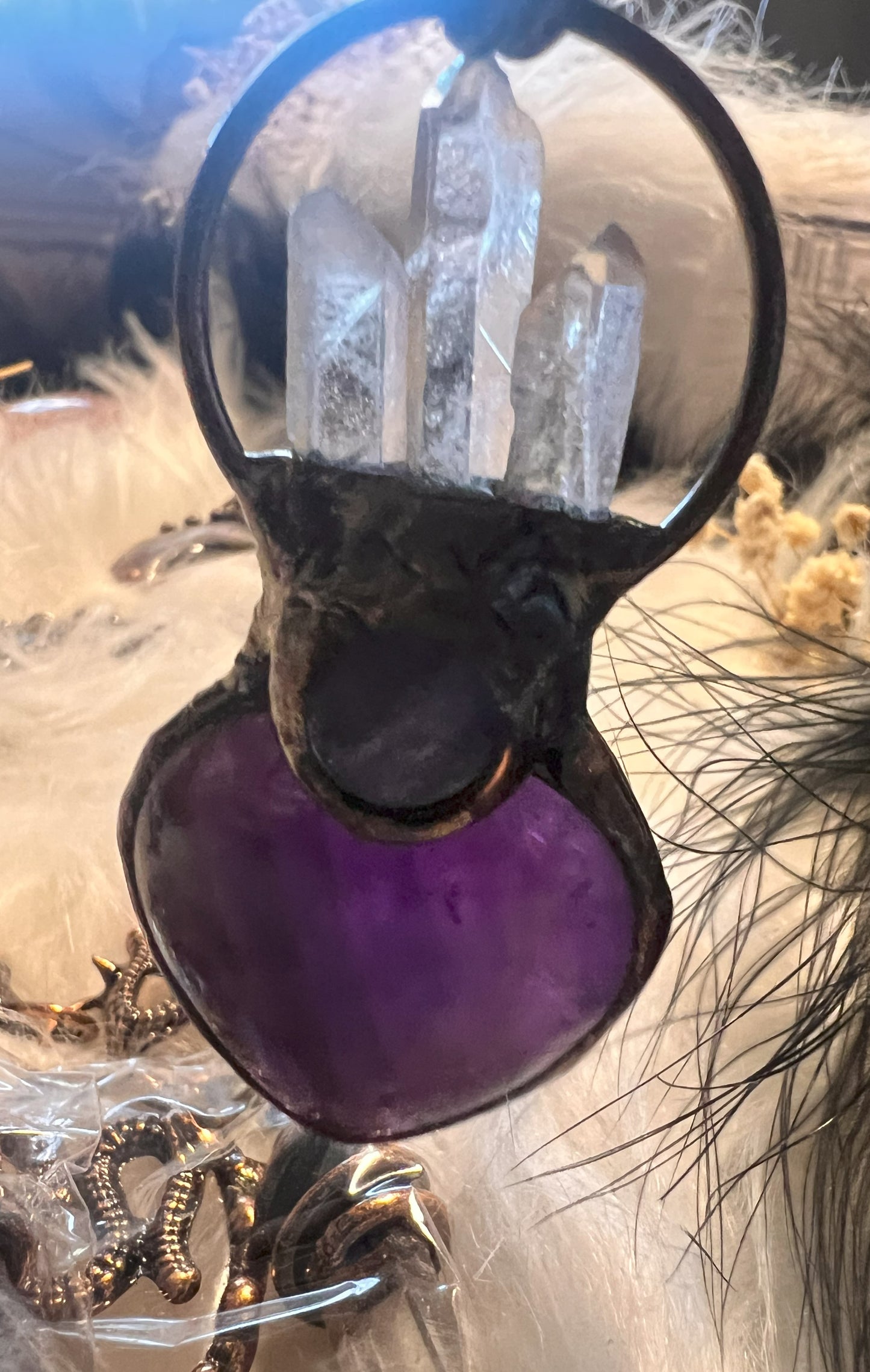 Grounded Elegance: Empowering Amethyst & Clear Quartz Pendant