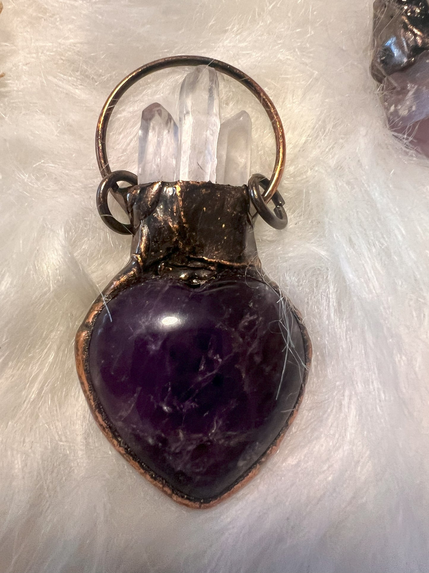 Grounded Elegance: Empowering Amethyst & Clear Quartz Pendant