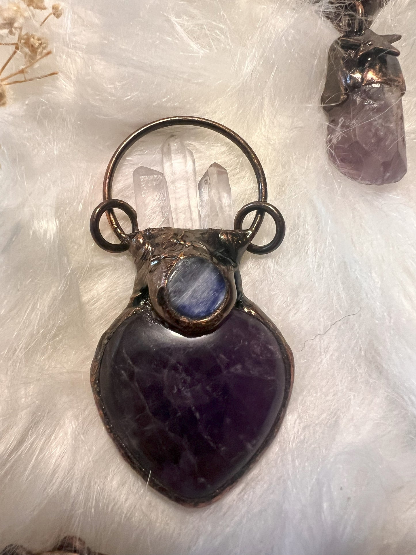 Grounded Elegance: Empowering Amethyst & Clear Quartz Pendant