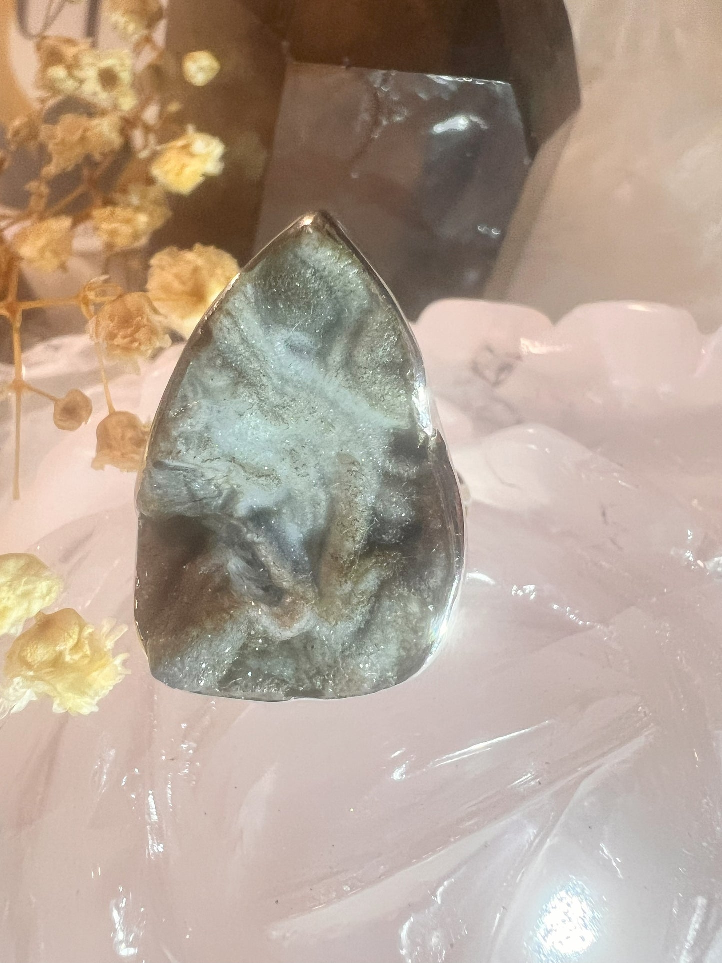 Mystic Glow: Chalcedony Druzy Sterling Silver ring