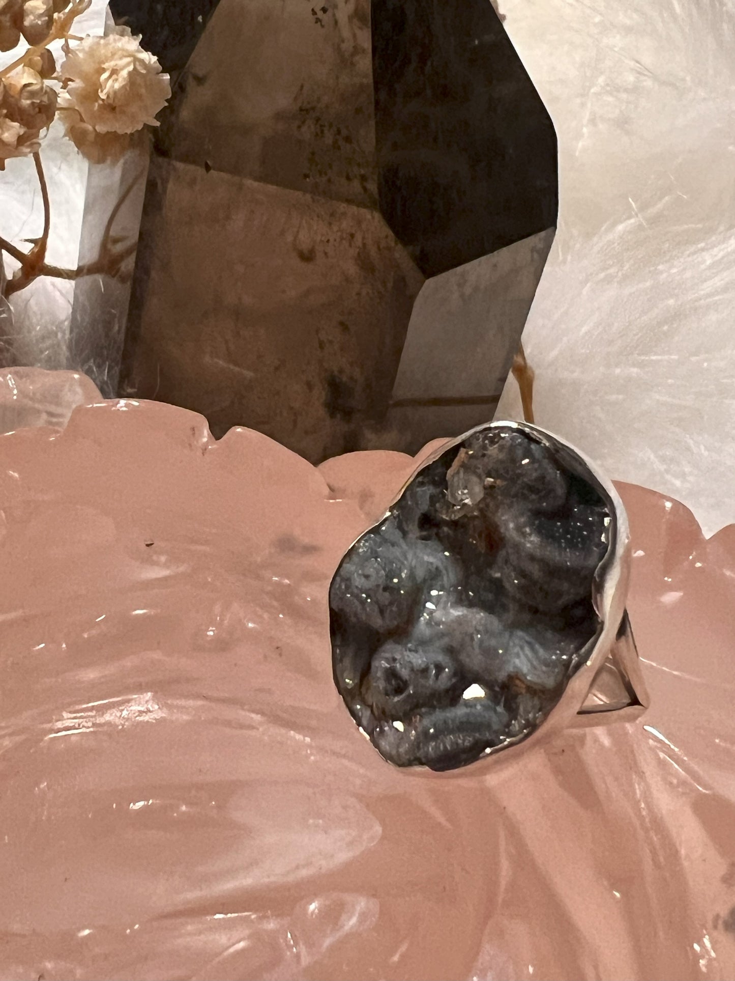 Serenity Spark: Chalcedony Druzy Silver Ring