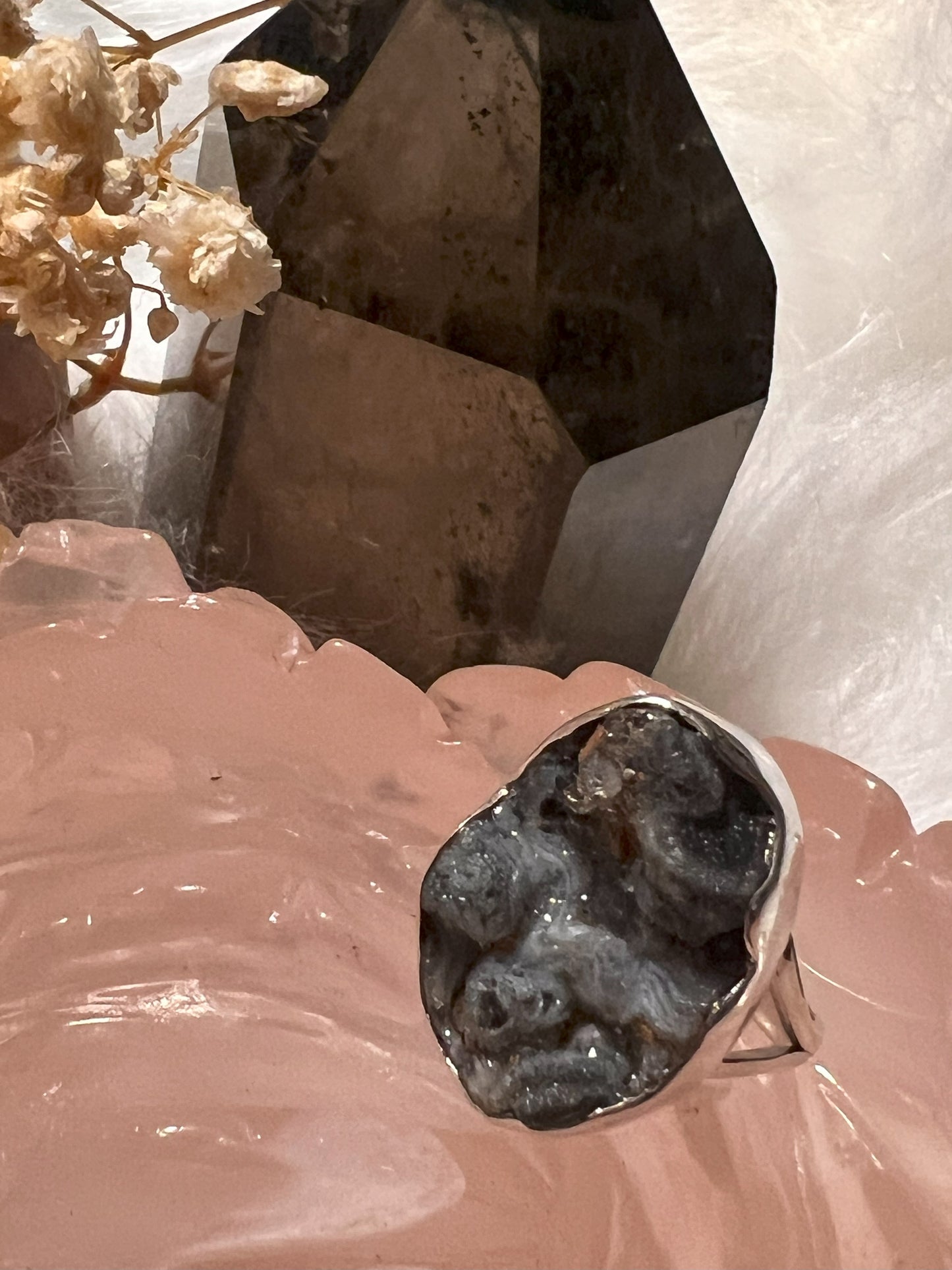 Serenity Spark: Chalcedony Druzy Silver Ring