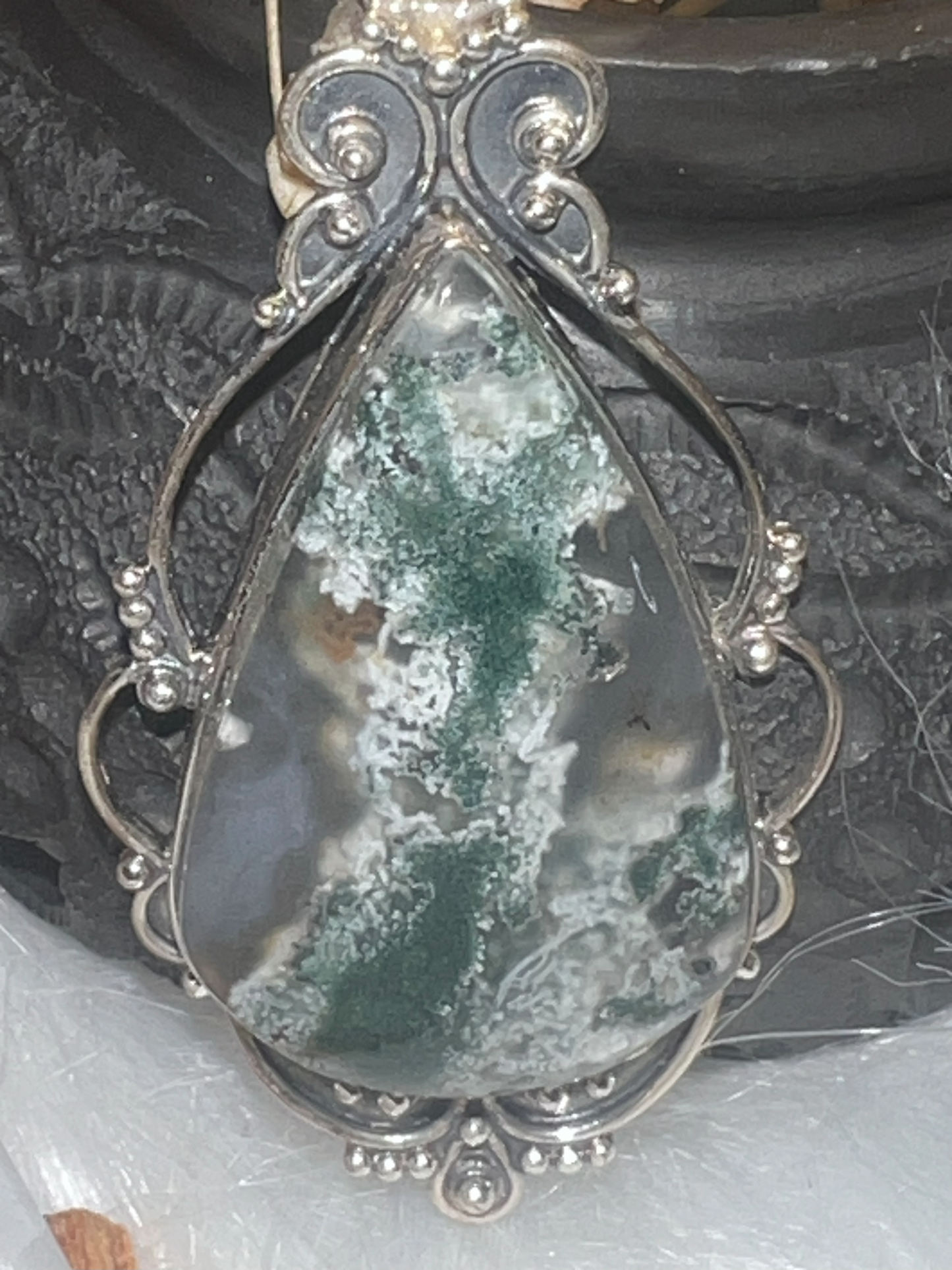 Verdant Harmony: Moss Agate, Silver Pendant