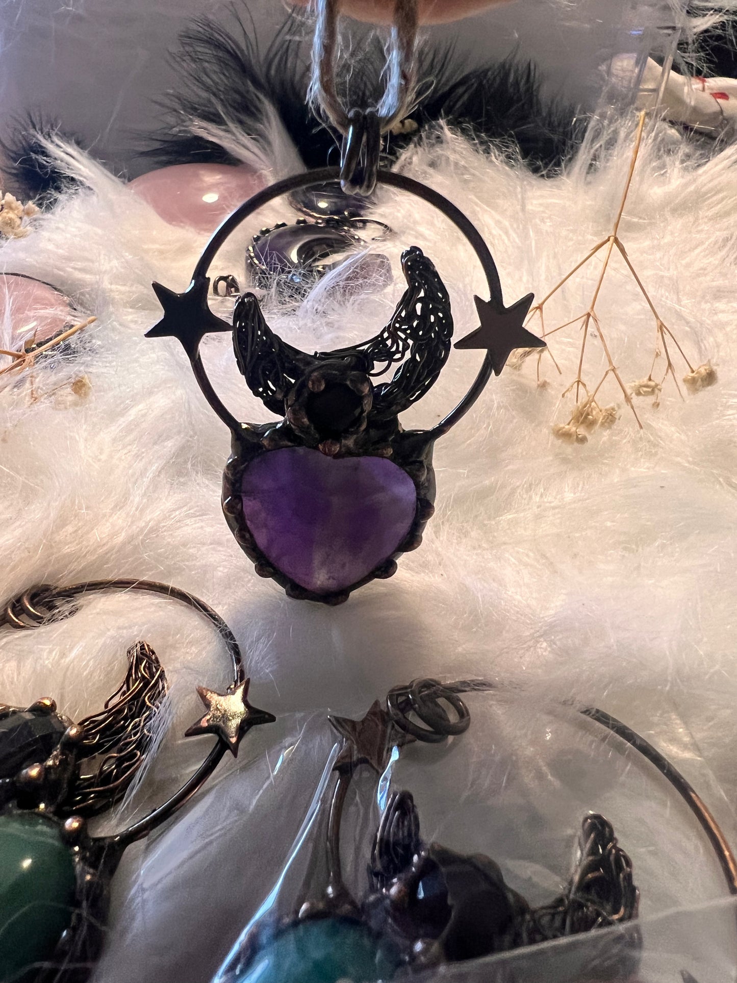 Celestial Protection: Moon Amethyst & Obsidian Pendant