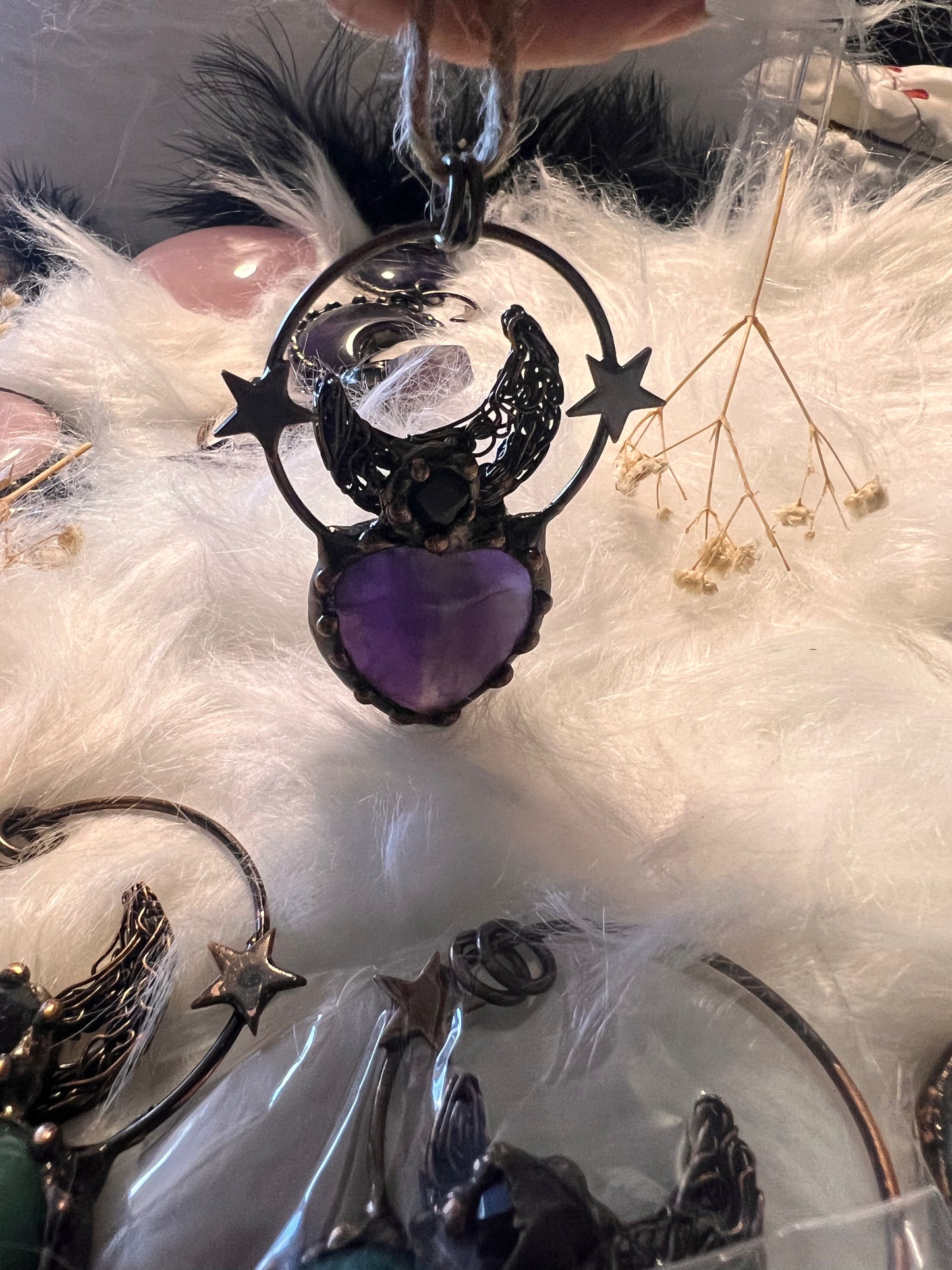 Celestial Protection: Moon Amethyst & Obsidian Pendant