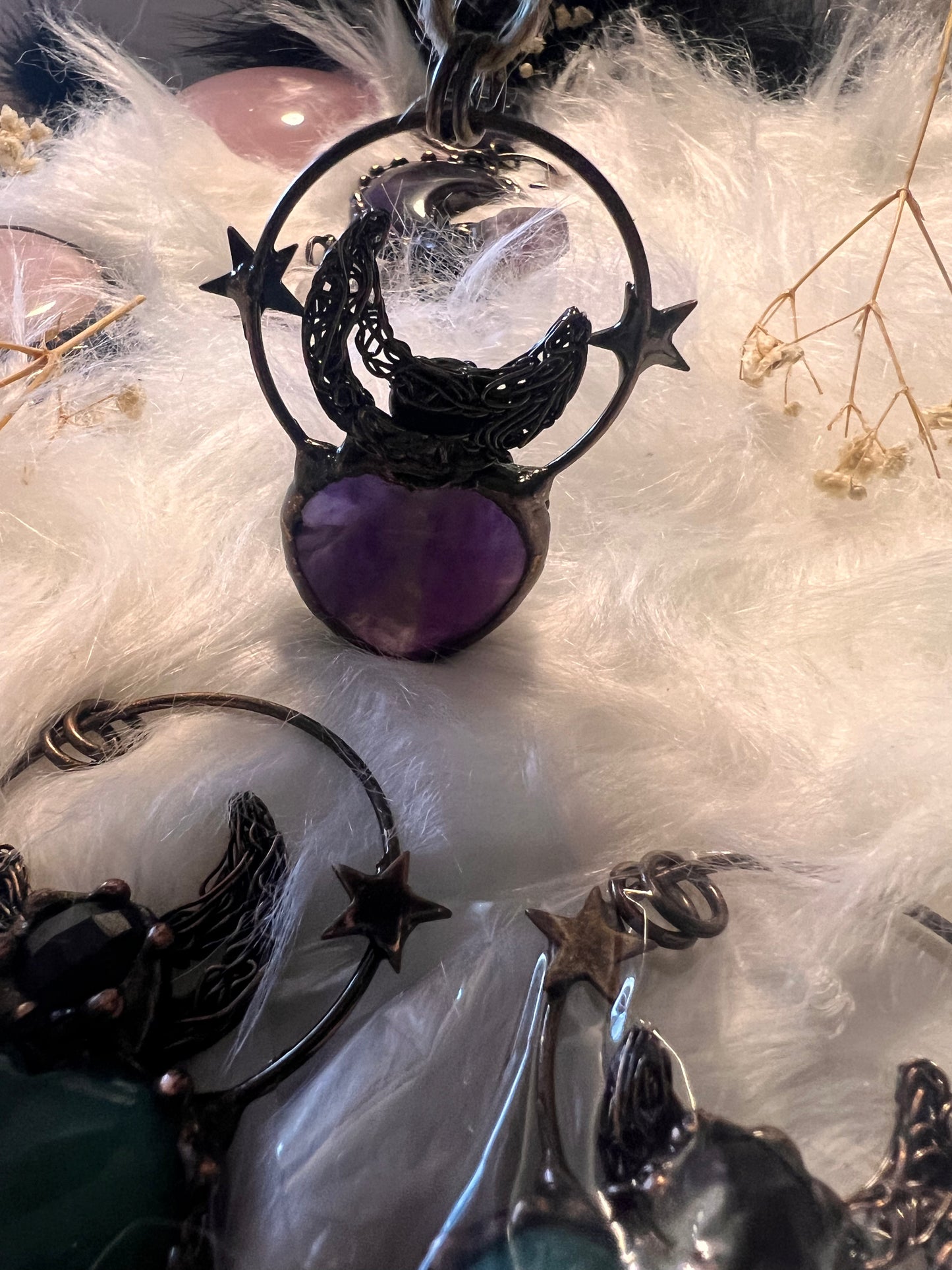 Celestial Protection: Moon Amethyst & Obsidian Pendant
