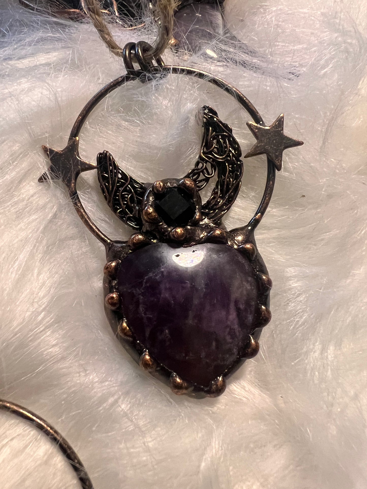 Celestial Protection: Moon Amethyst & Obsidian Pendant