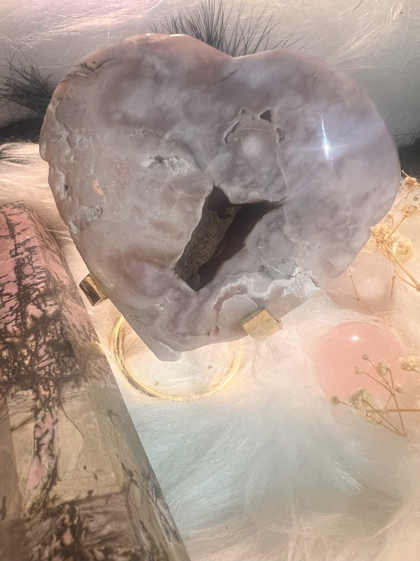 Druzy Pink Amethyst & Flower Agate Heart: Sparkle Cave