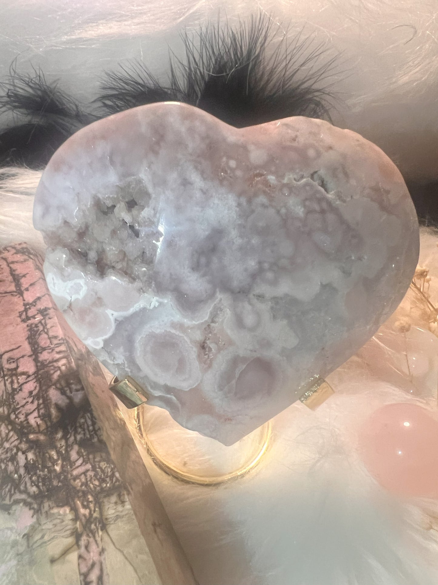 Druzy Pink Amethyst & Flower Agate Heart: Sparkle Cave