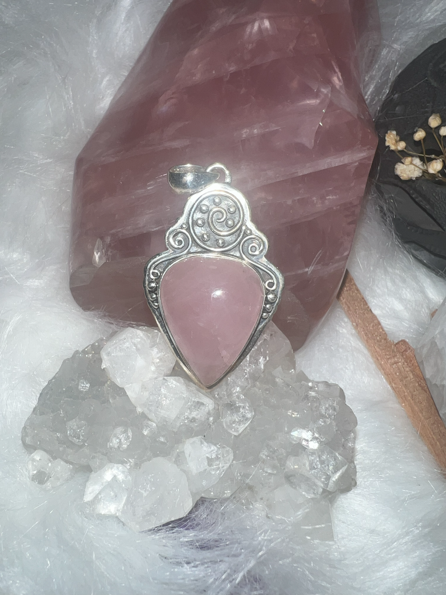 Heart’s Glow: Rose Quartz and Sterling Silver Pendant