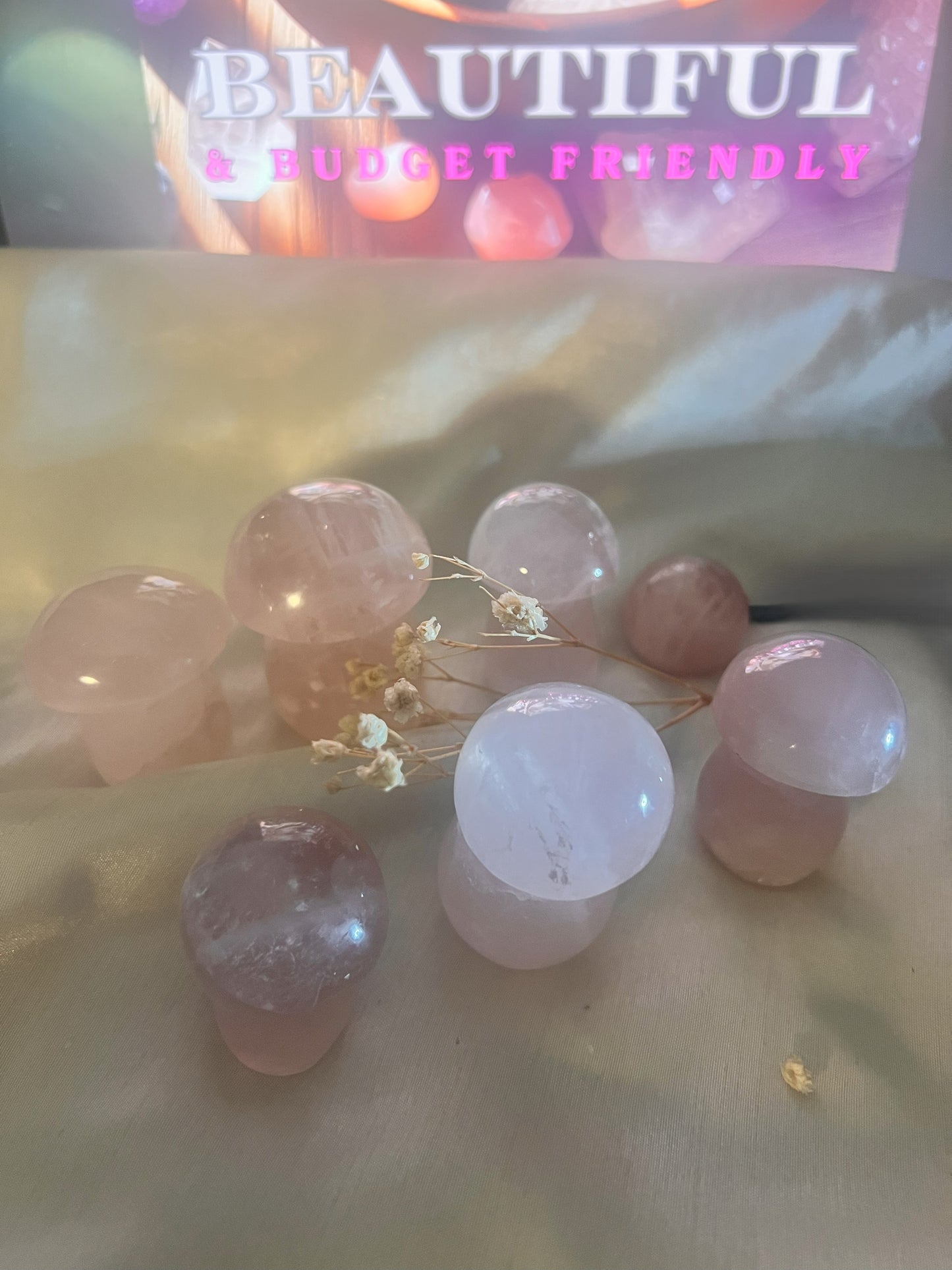 Rose Quartz Mushroom Carving: Whimsical Love