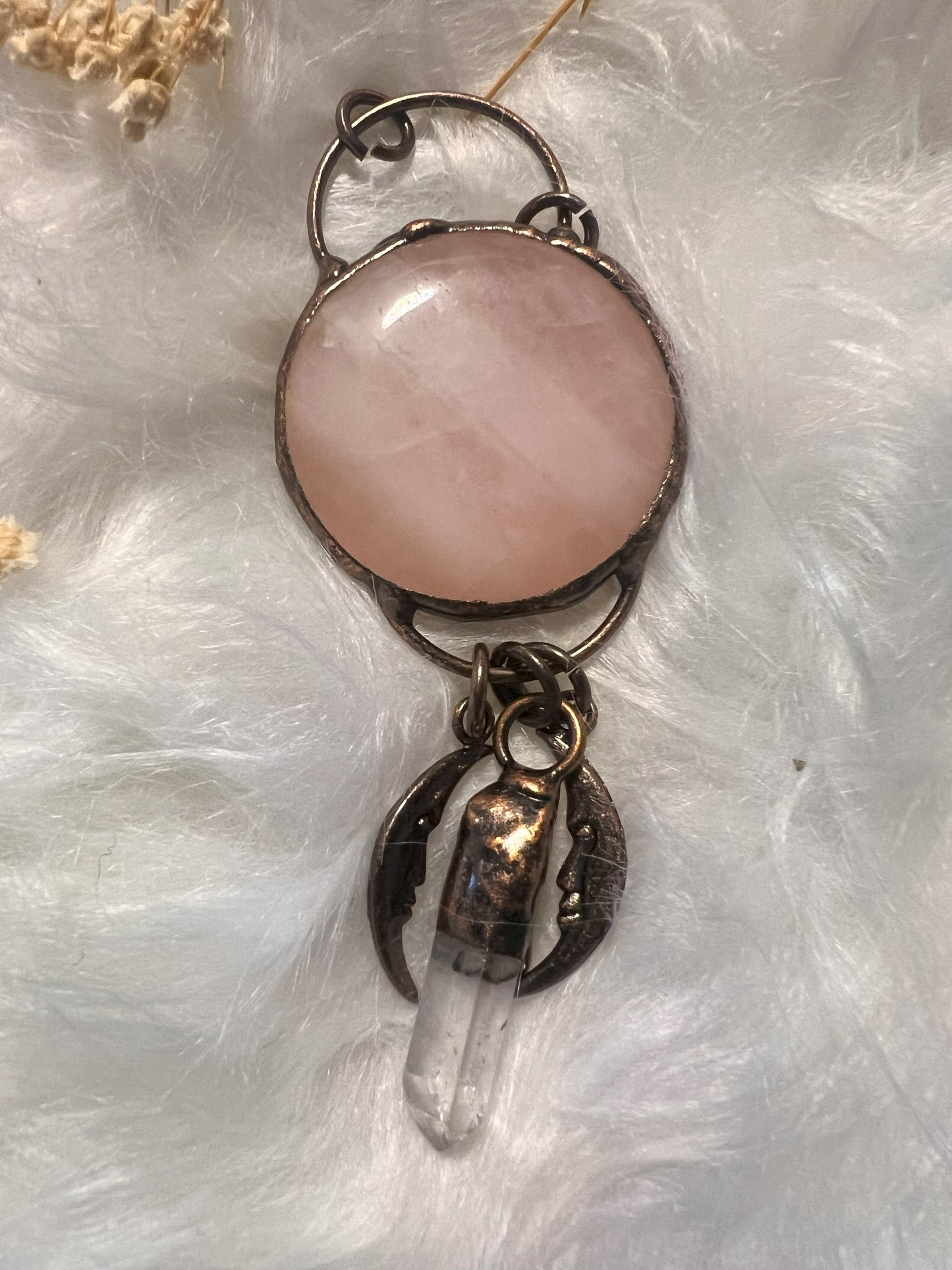 Rose Quartz & Clear Quartz Sun Pendant