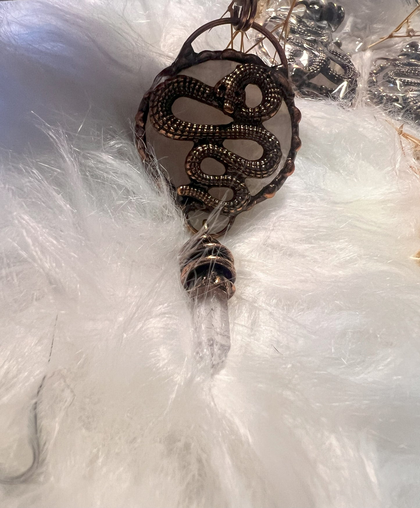 Rose Quartz Clear Quartz, Serpent Pendant