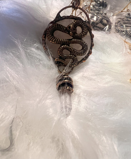 Rose Quartz Clear Quartz, Serpent Pendant