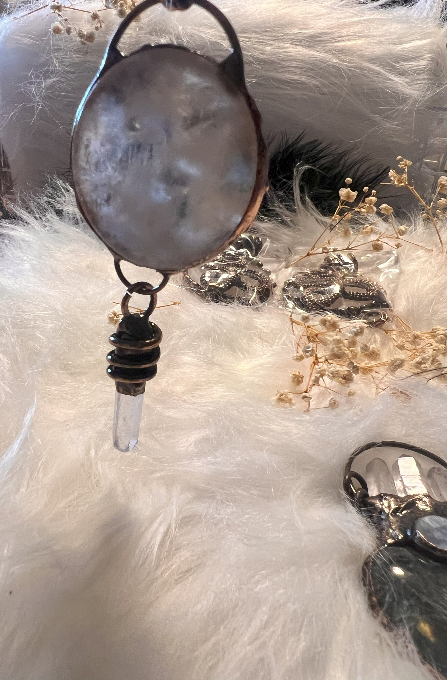 Rose Quartz Clear Quartz, Serpent Pendant