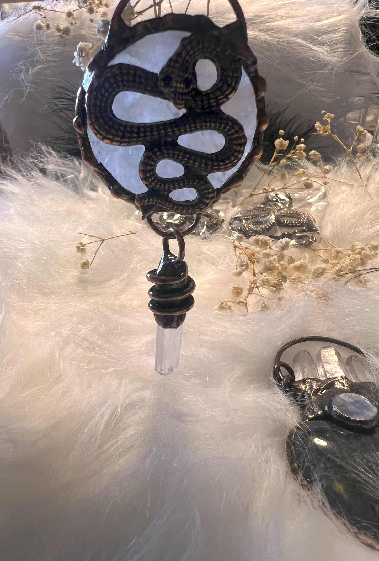 Rose Quartz Clear Quartz, Serpent Pendant