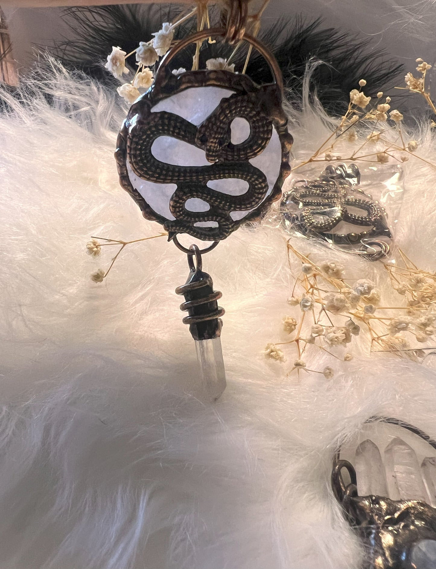 Rose Quartz Clear Quartz, Serpent Pendant