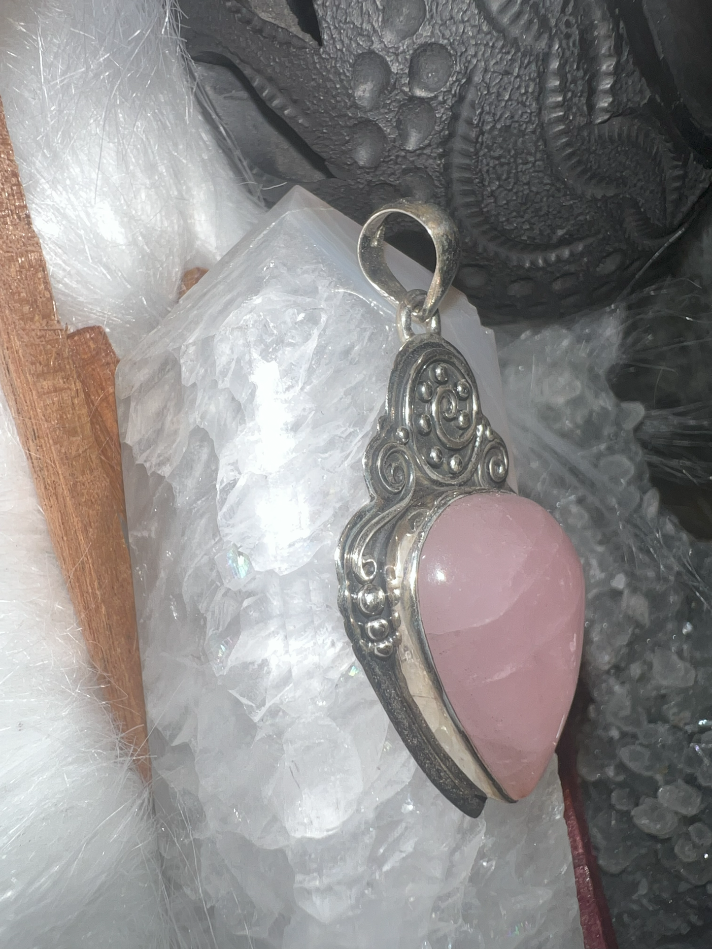Heart’s Glow: Rose Quartz and Sterling Silver Pendant