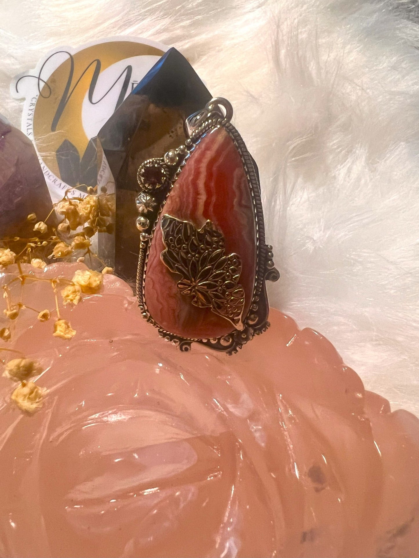 Blush Bloom Rhodochrosite Pendant - Sterling Silver Elegance