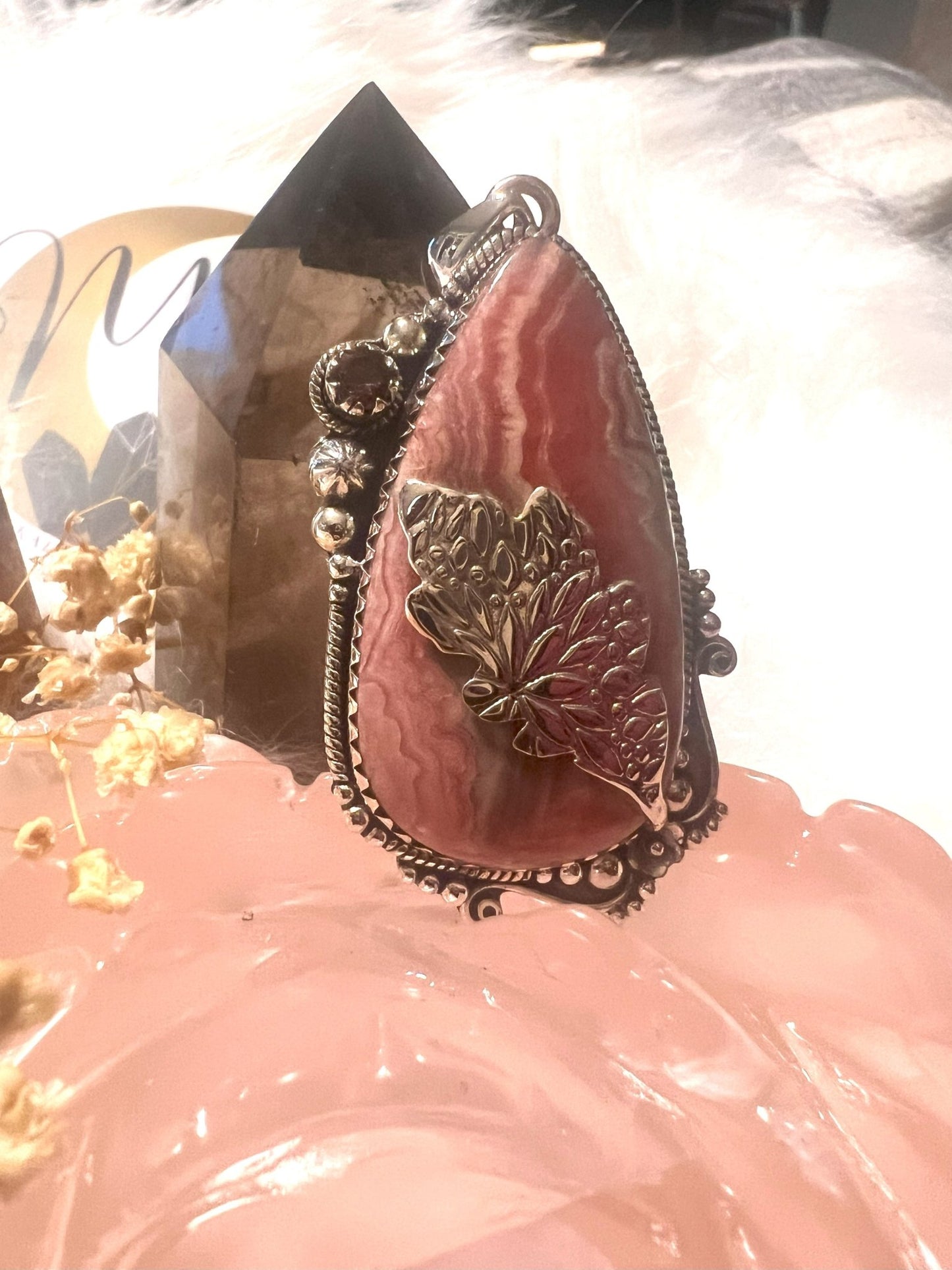 Blush Bloom Rhodochrosite Pendant - Sterling Silver Elegance