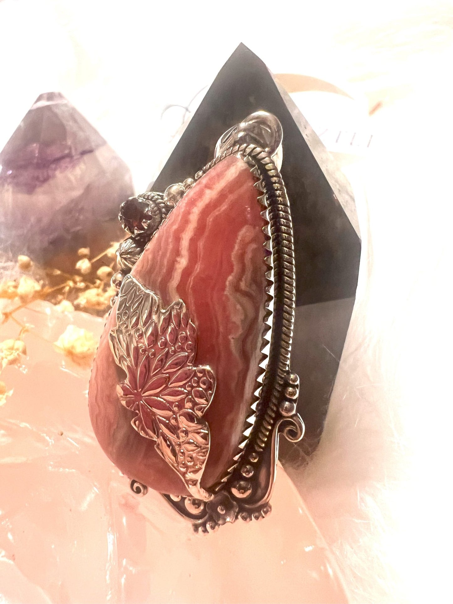 Blush Bloom Rhodochrosite Pendant - Sterling Silver Elegance