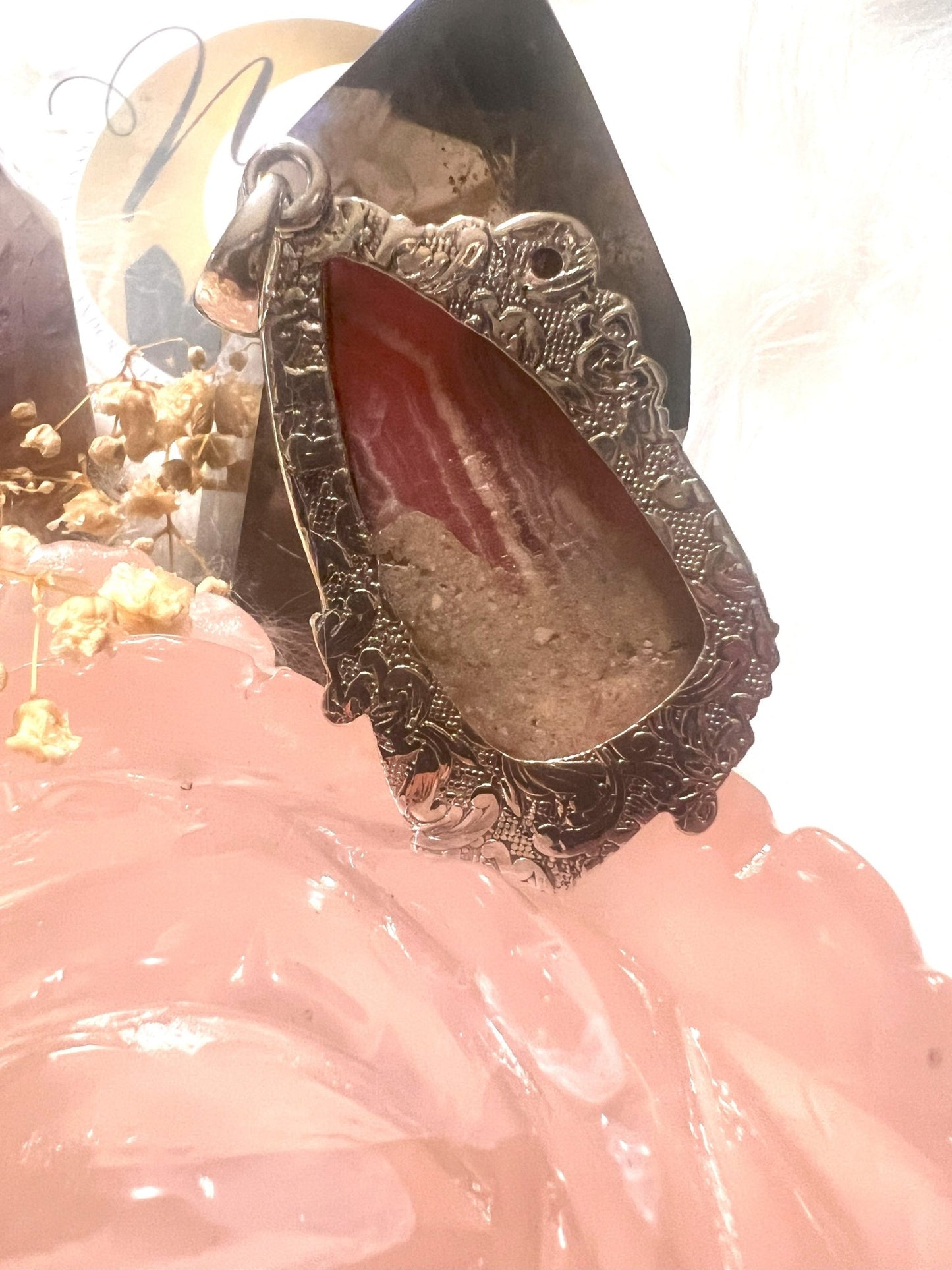 Blush Bloom Rhodochrosite Pendant - Sterling Silver Elegance