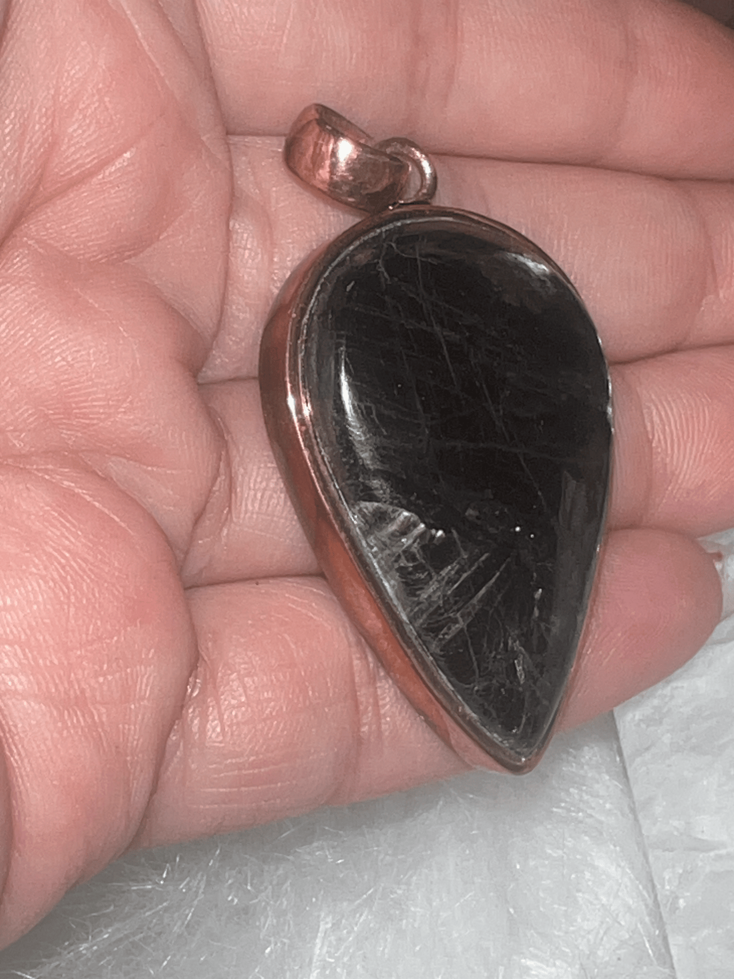Celestial Shield: Hypersthene and Copper Pendant"
