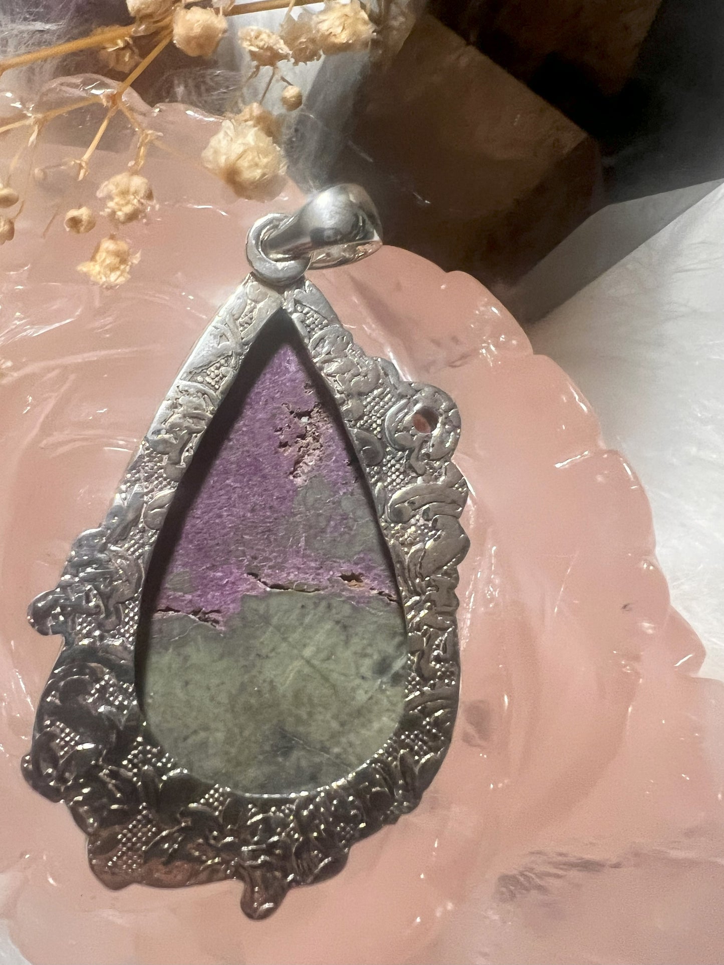 Majestic Transformation: Stichtite Purpurite Sterling Silver Pendant