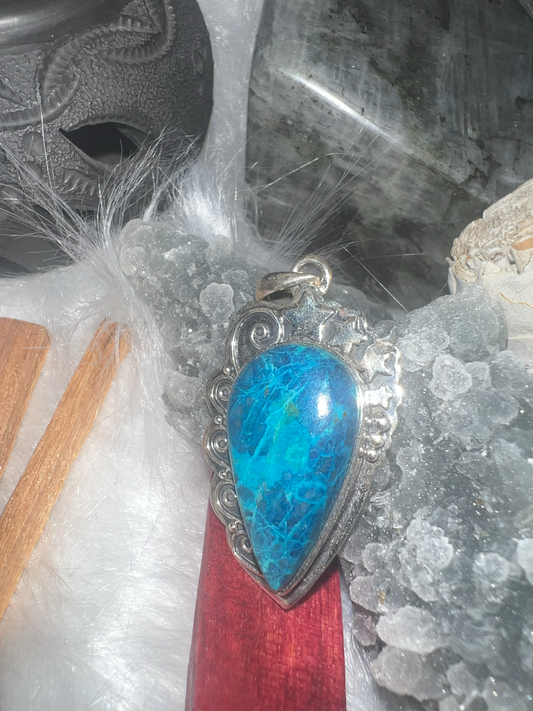 Oceanic Serenity: Chrysocolla and Silver Pendant