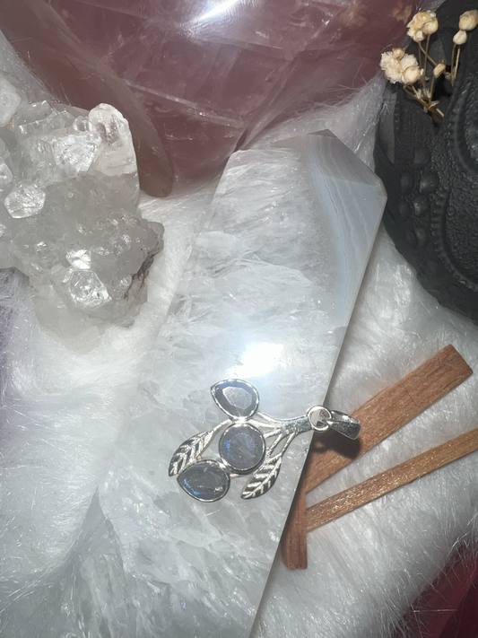 Lunar Glow: Silver-Wrapped Labradorite Pendant