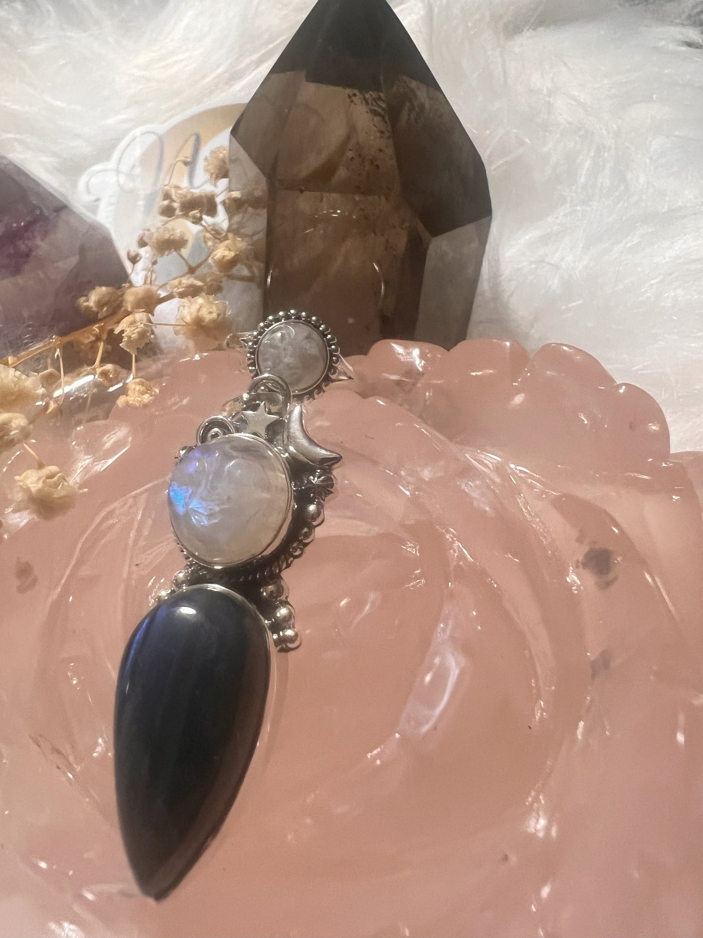 Lunar Glow Set: Moonstone & Labradorite Pendant and Ring