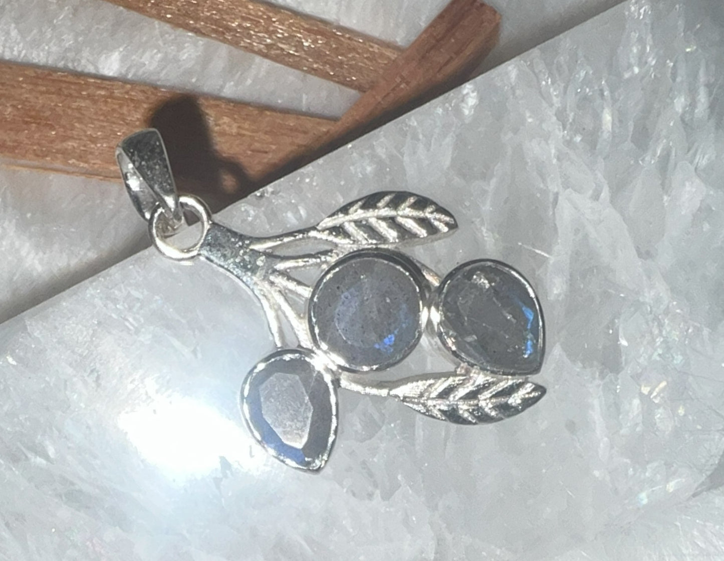Lunar Glow: Silver-Wrapped Labradorite Pendant