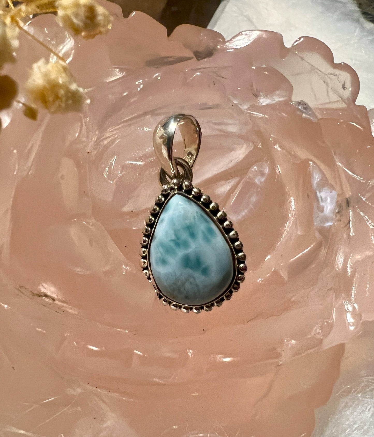 Ocean’s Serenity: Larimar Teardrop Pendant