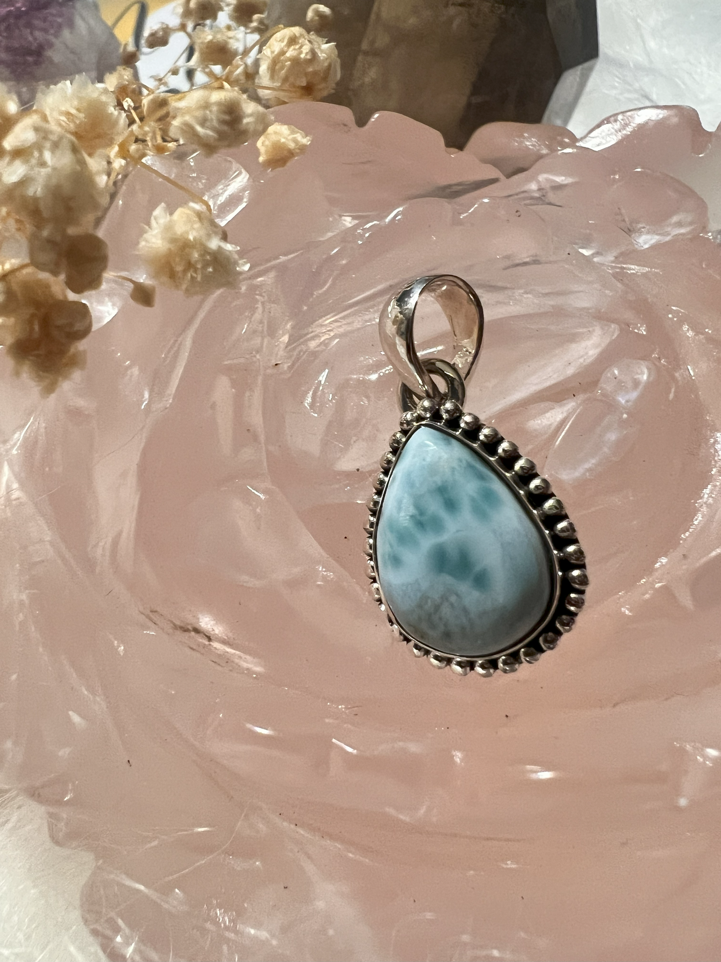 Ocean’s Serenity: Larimar Teardrop Pendant