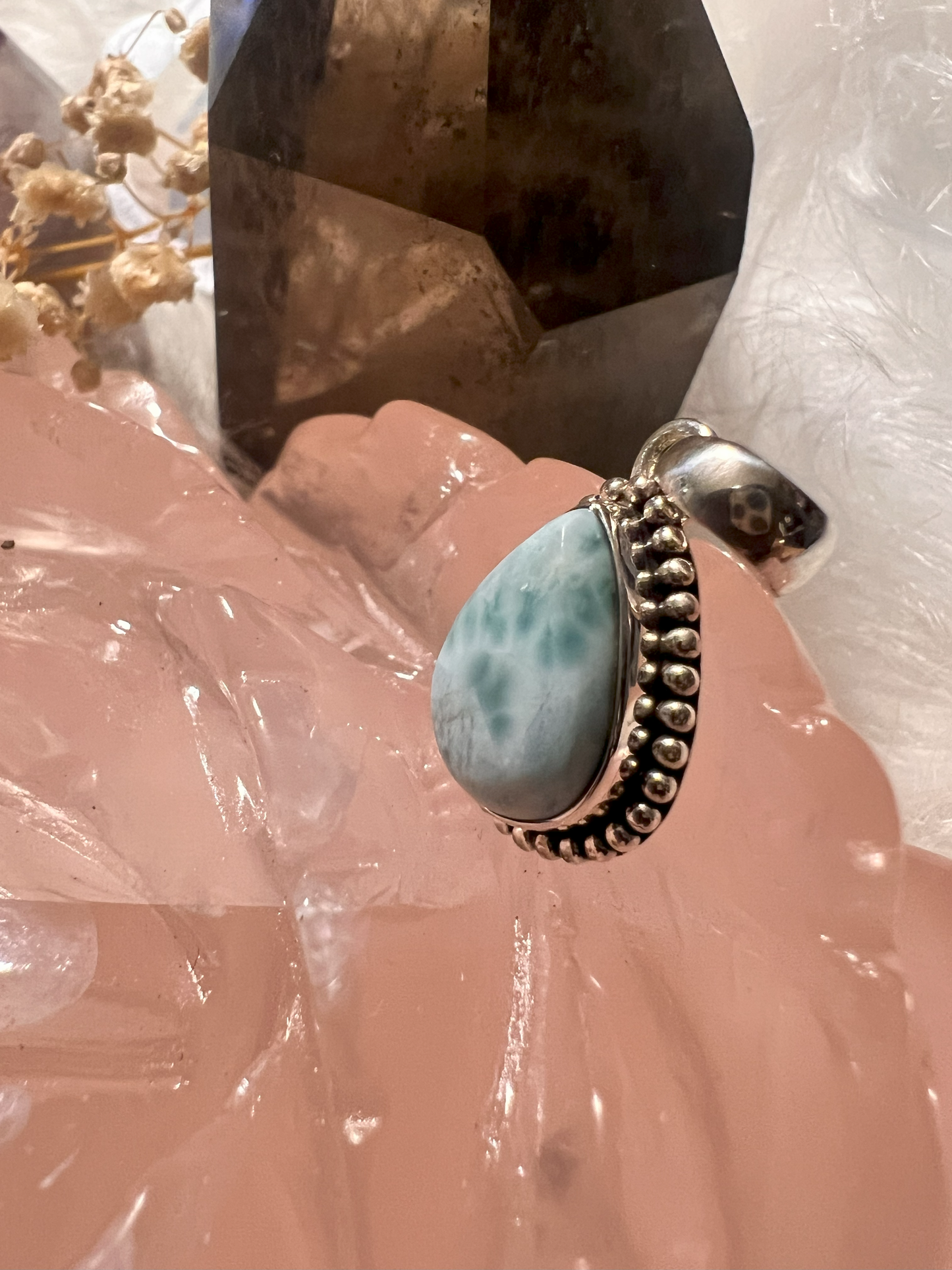 Ocean’s Serenity: Larimar Teardrop Pendant
