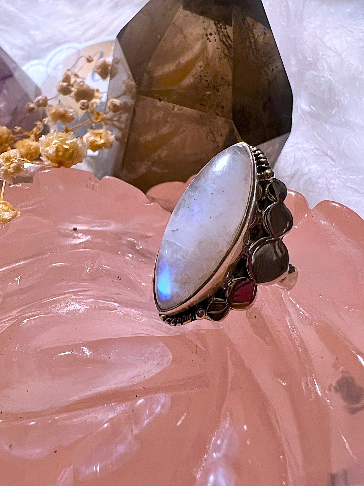 Lunar Radiance: Blue Flash Moonstone Ring