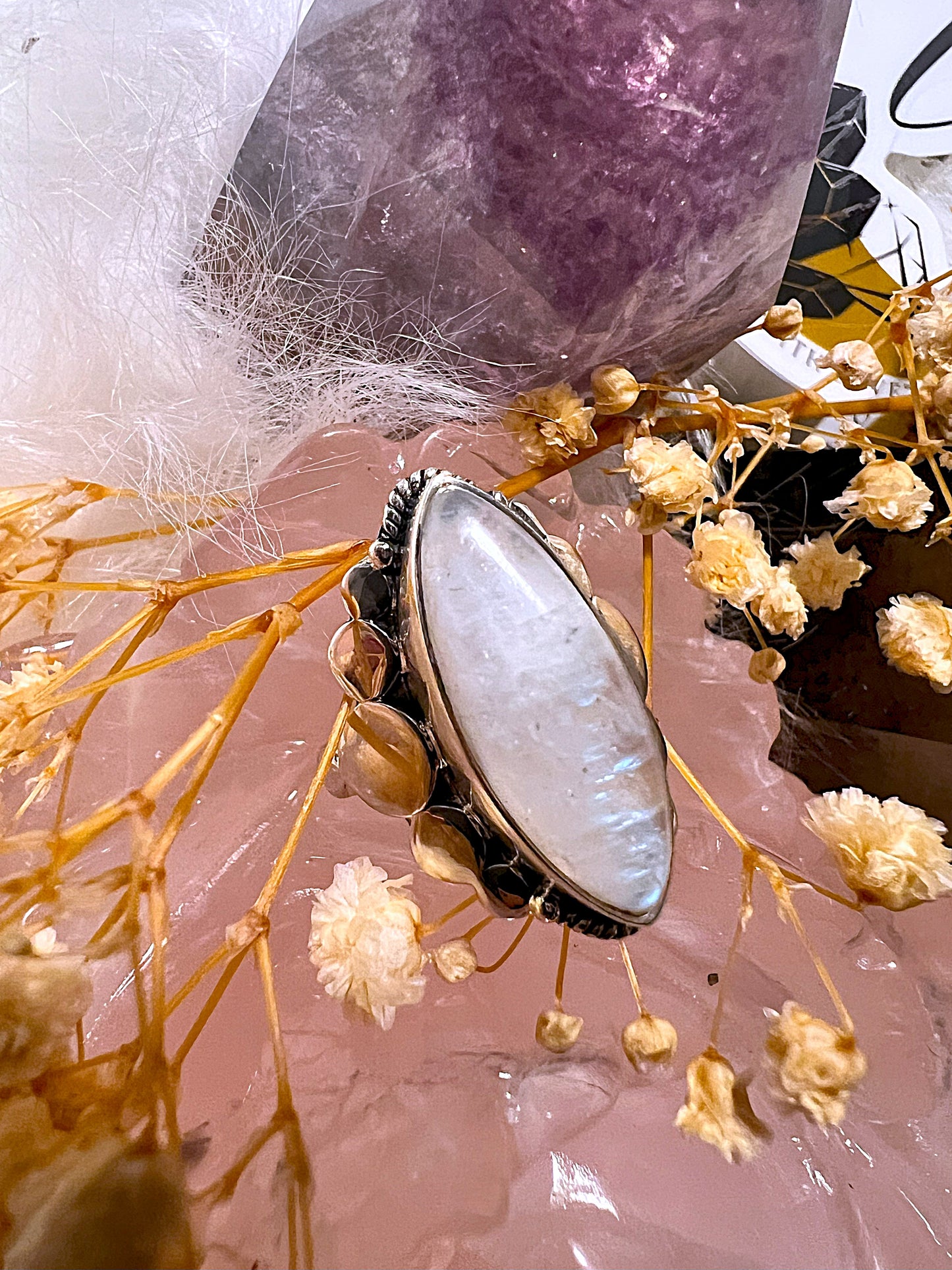 Lunar Radiance: Blue Flash Moonstone Ring