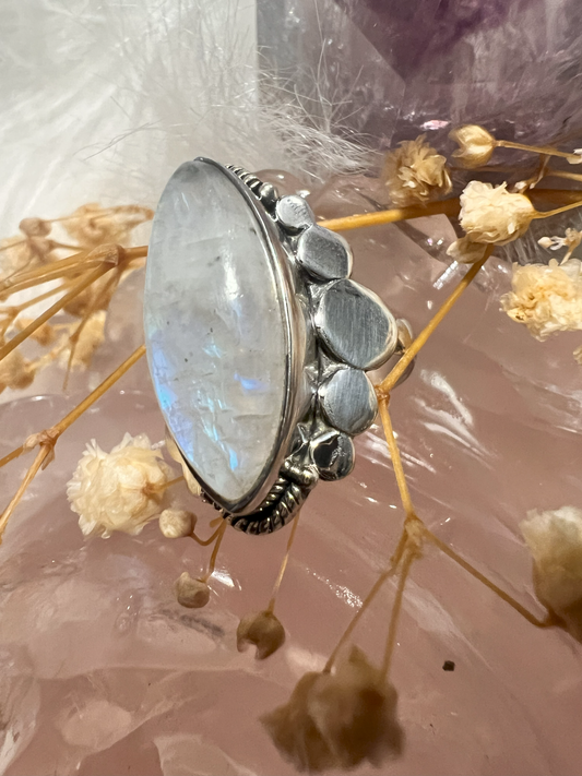 Lunar Radiance: Blue Flash Moonstone Ring