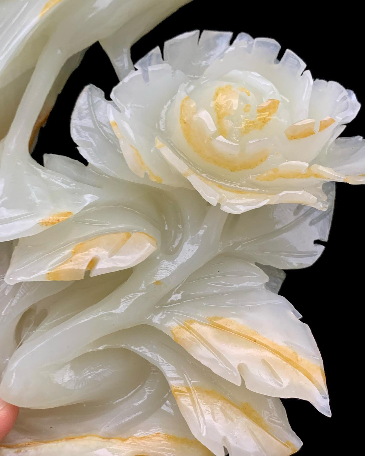 Radiant Yellow Jade Phoenix with Floral Base