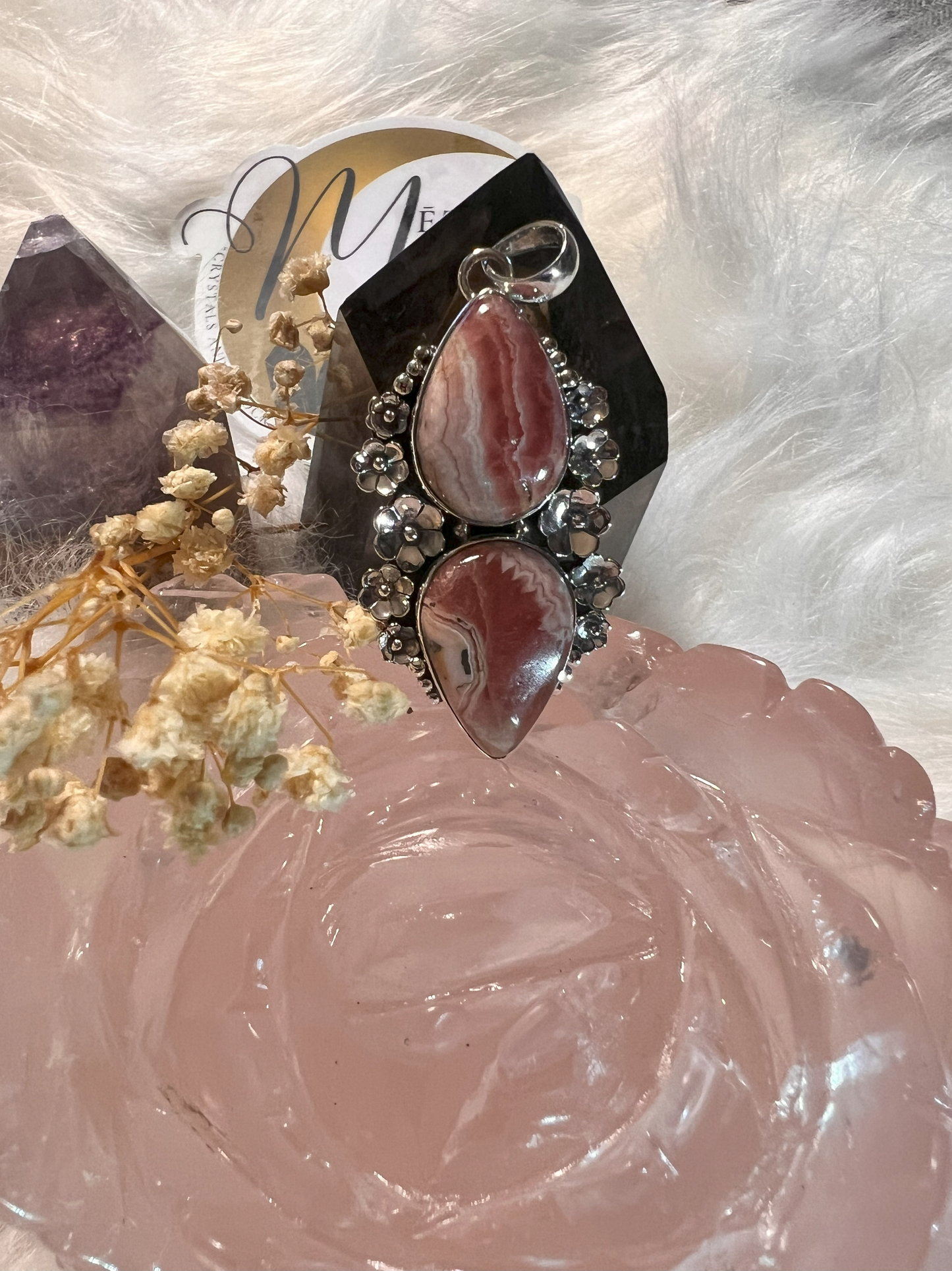 Heart's Bloom: Rhodochrosite Floral Pendant