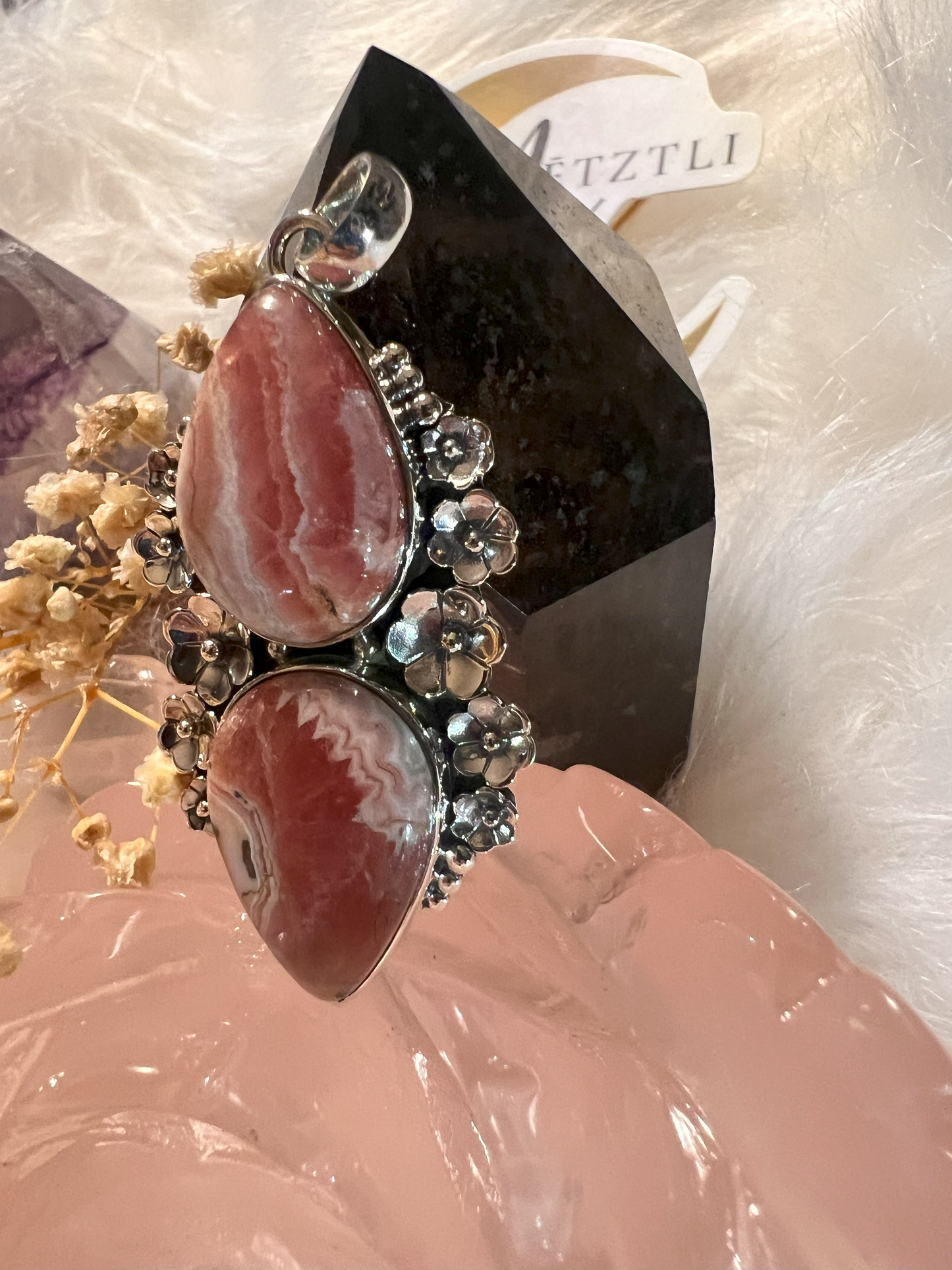Heart's Bloom: Rhodochrosite Floral Pendant